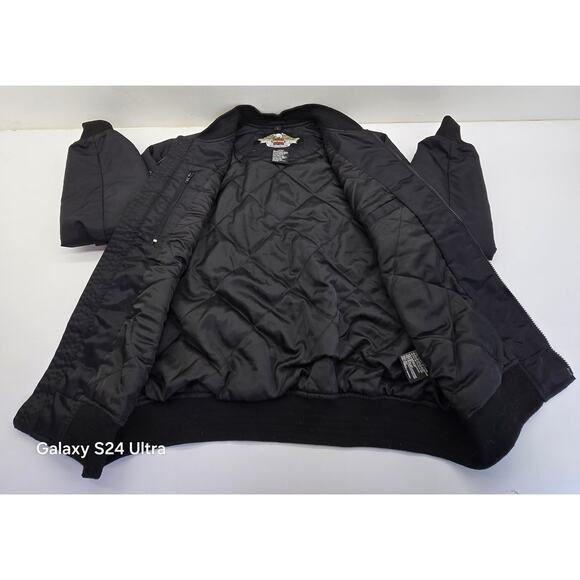Vintage Harley Davidson Bomber Jacket Black Nylon Embroidered Motorcycle Men's L - Picture 8 of 10